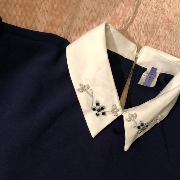 Navy collared shirt with faux gems - Picture 2 of 8